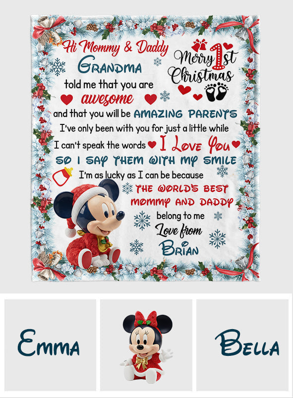 Hi Mommy And Daddy - Personalized Mouse Blanket