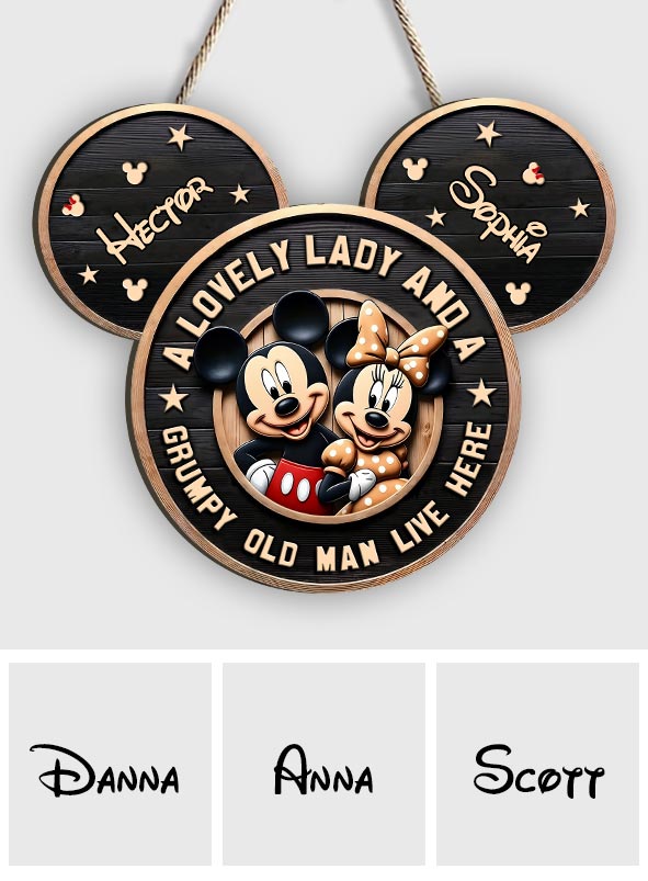 A Lovely Lady And A Grumpy Old Man Live Here - Personalized Mouse Custom Shaped Wood Sign