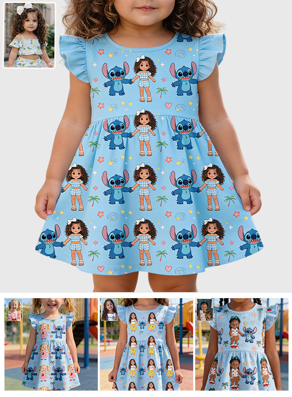 Ohana Means Family - Personalized Kid Kid Ruffle Sleeve Dress