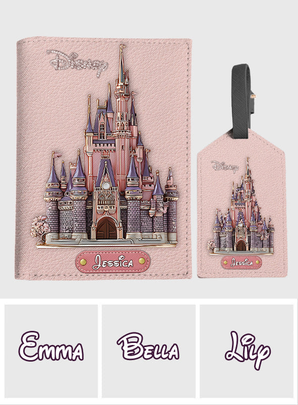 Magical Day Custom Name - Personalized Mouse Leather Luggage Tag & Passport Holder