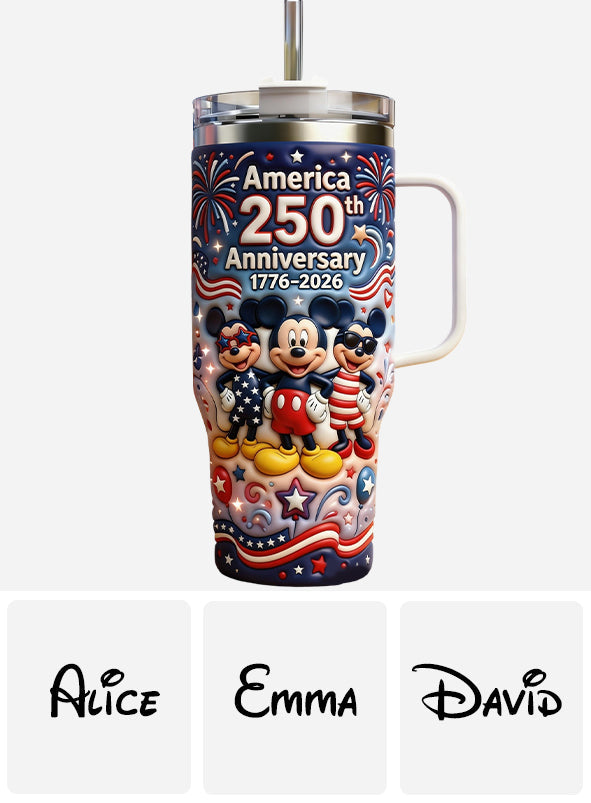 Cute Cartoon Mouse USA 250th Anniversary - Personalized Mouse Tumbler With Handle
