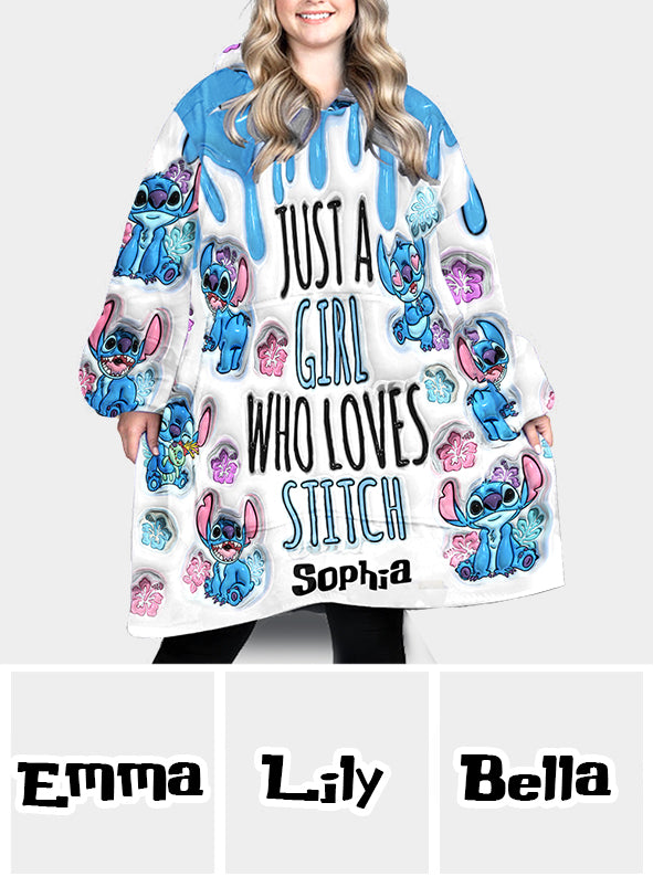 Just A Girl Who Loves Stitch - Personalized Ohana Blanket Hoodie