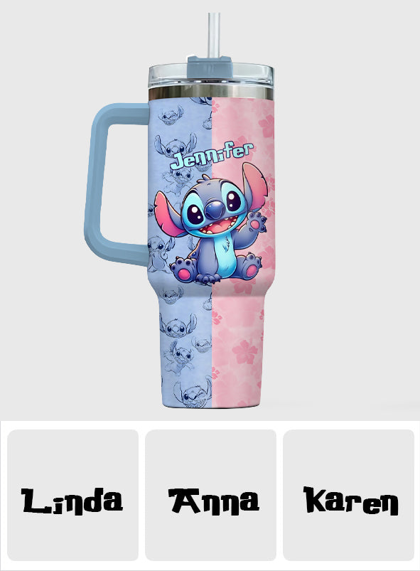 Pink And Blue - Personalized Ohana Tumbler With Handle