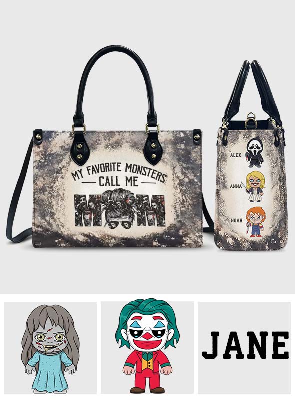 My Favorite Monsters Call Me Mom - Personalized Mother Leather Handbag