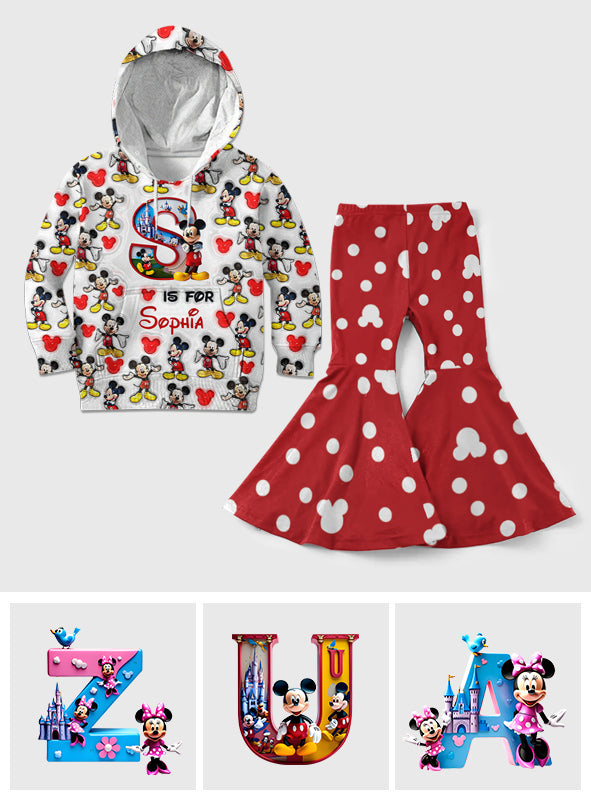 Cute Mouse Alphabet Letter - Personalized Mouse Kid Hoodie & Flare Leggings Set