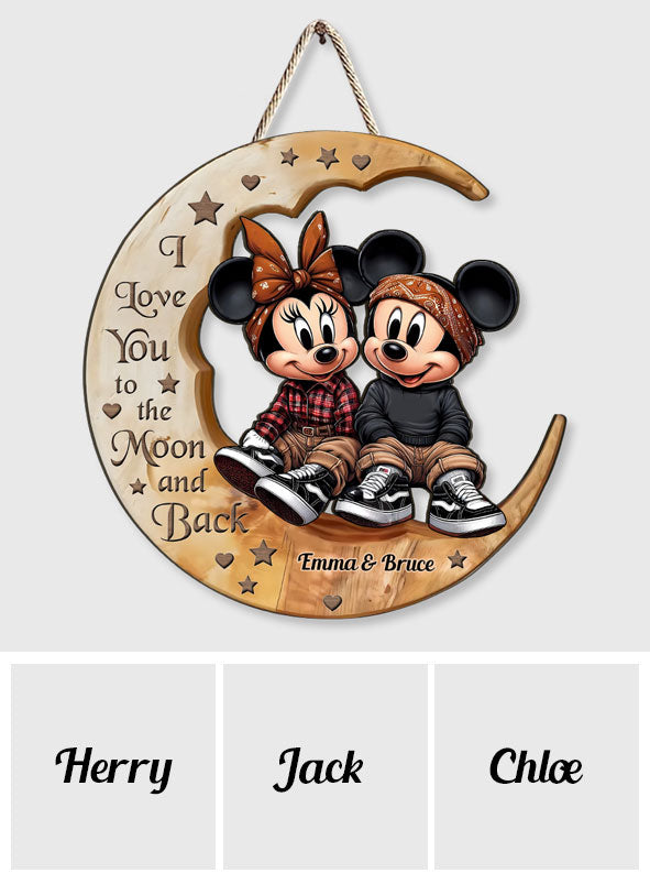 I Love You To The Moon - Personalized Mouse Custom Shaped Wood Sign
