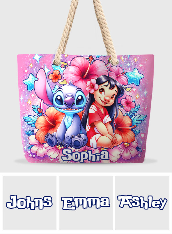 Ohana Cute Bubble Flowers - Personalized Ohana Beach Bag
