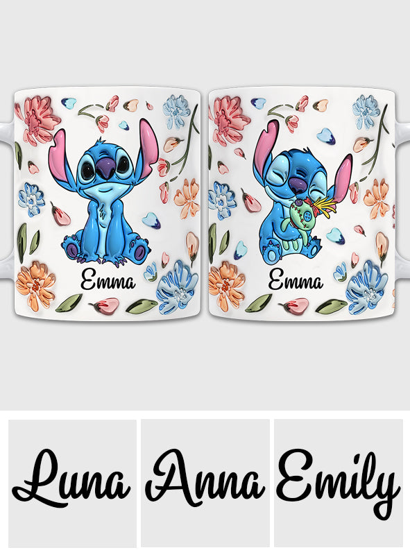 Ohana Blue Summer Vibe Floral Inflated - Personalized Ohana Mug