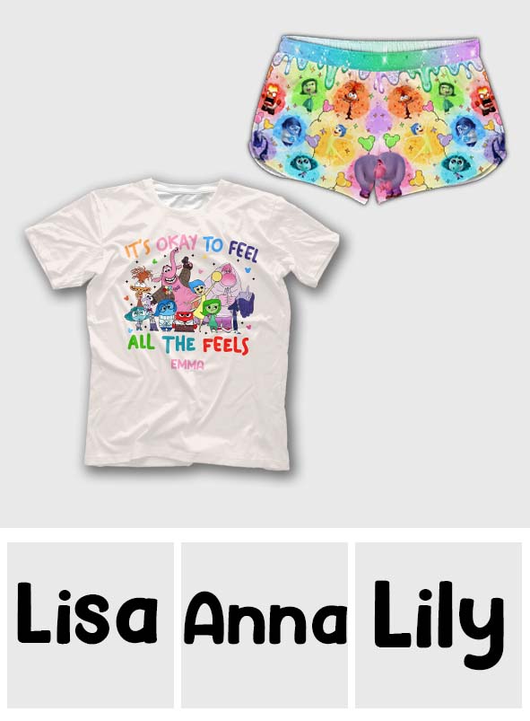 It's Ok To Feel All The Feels - Personalized Inside Out All Over Shirt & Women Shorts