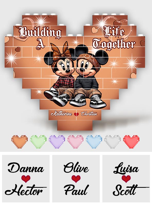 Buiding A Life Together - Personalized Mouse Heart Building Brick Blocks Printed On Both Sides