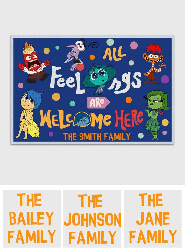 All Feelings Are Welcome Here - Personalized Doormat