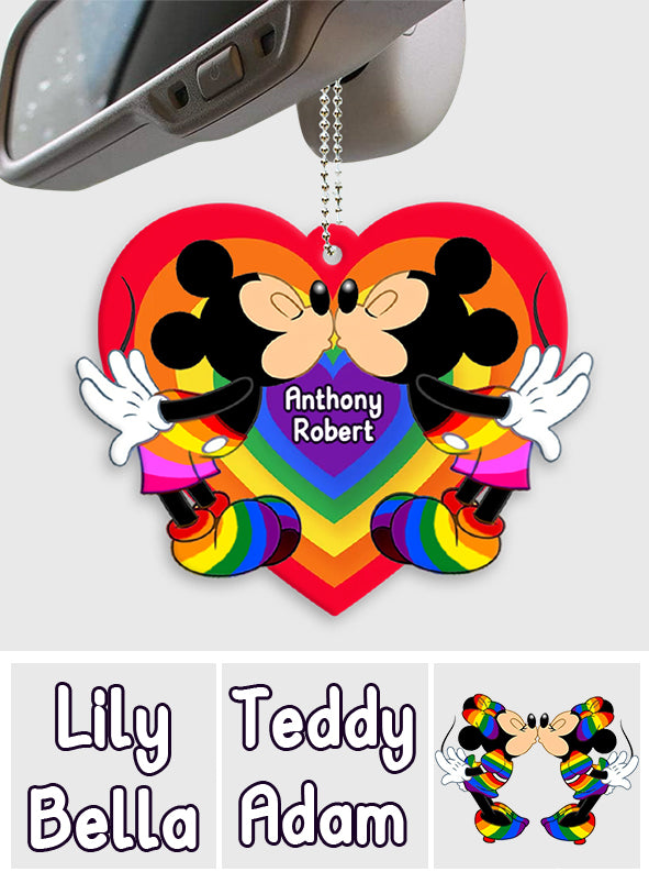 Love Is Love Mouse Couple - Personalized LGBT Support Car Ornament