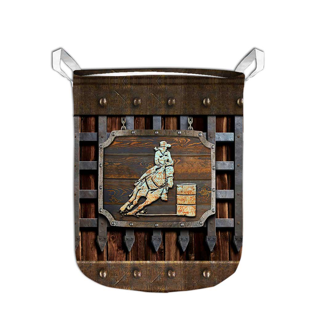 Horse Faux Wood Pattern Print Horse Storage Basket 0622