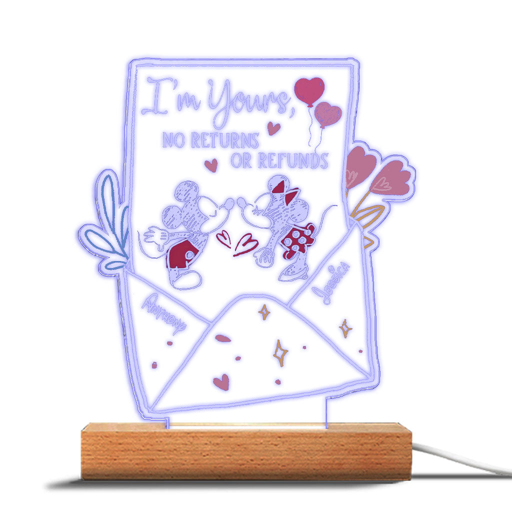 I’m Yours No Returns Or Refunds - Personalized Couple Mouse Shaped Plaque Light Base