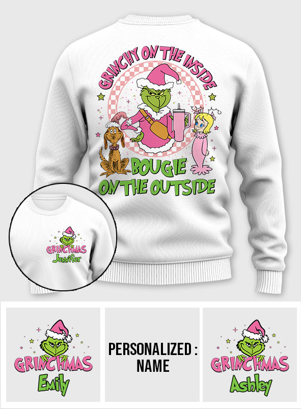 Grinchy On The Inside - Personalized Stole Christmas Ugly Sweater