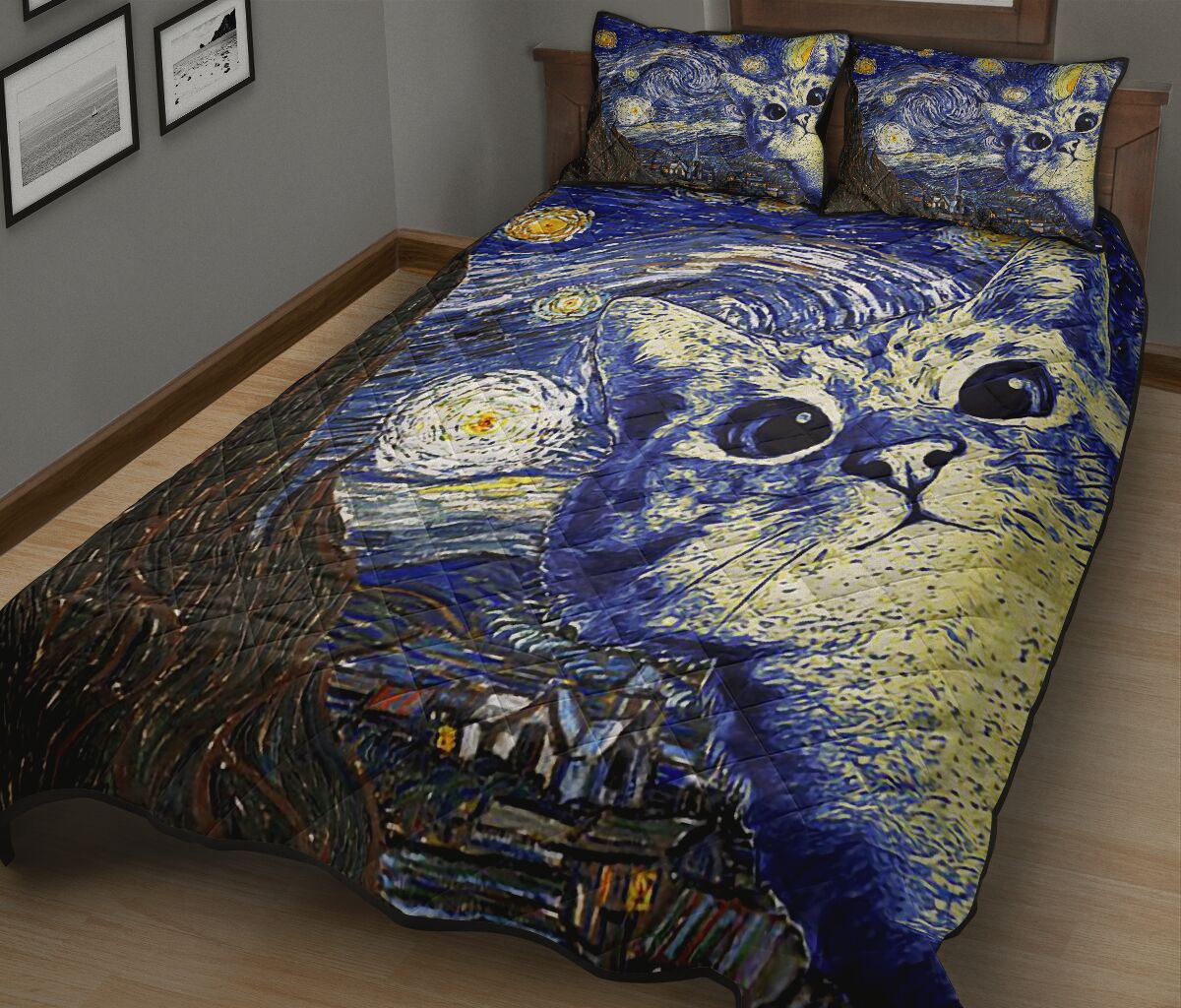 Cat Van Gogh Cat Quilt Set 0622