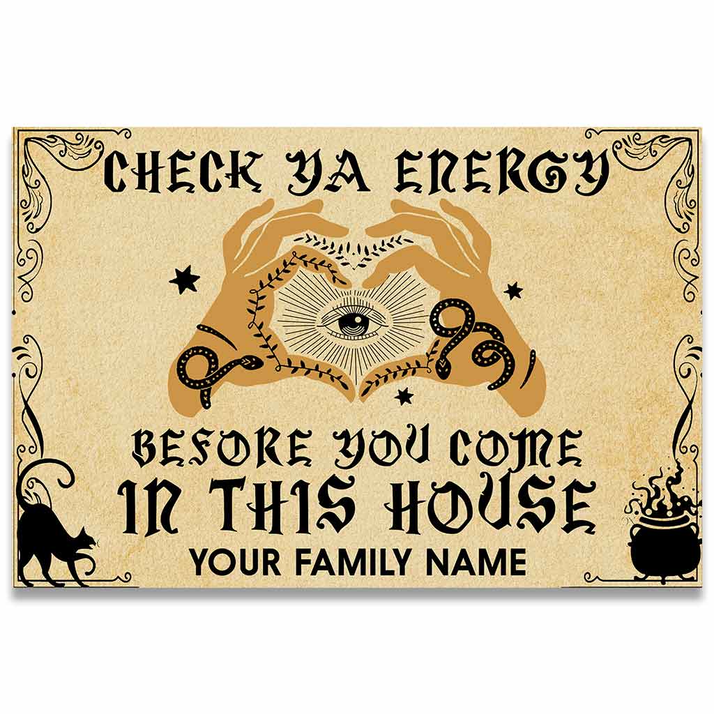 Check Ya Energy - Witch Personalized Coir Pattern Print Doormat