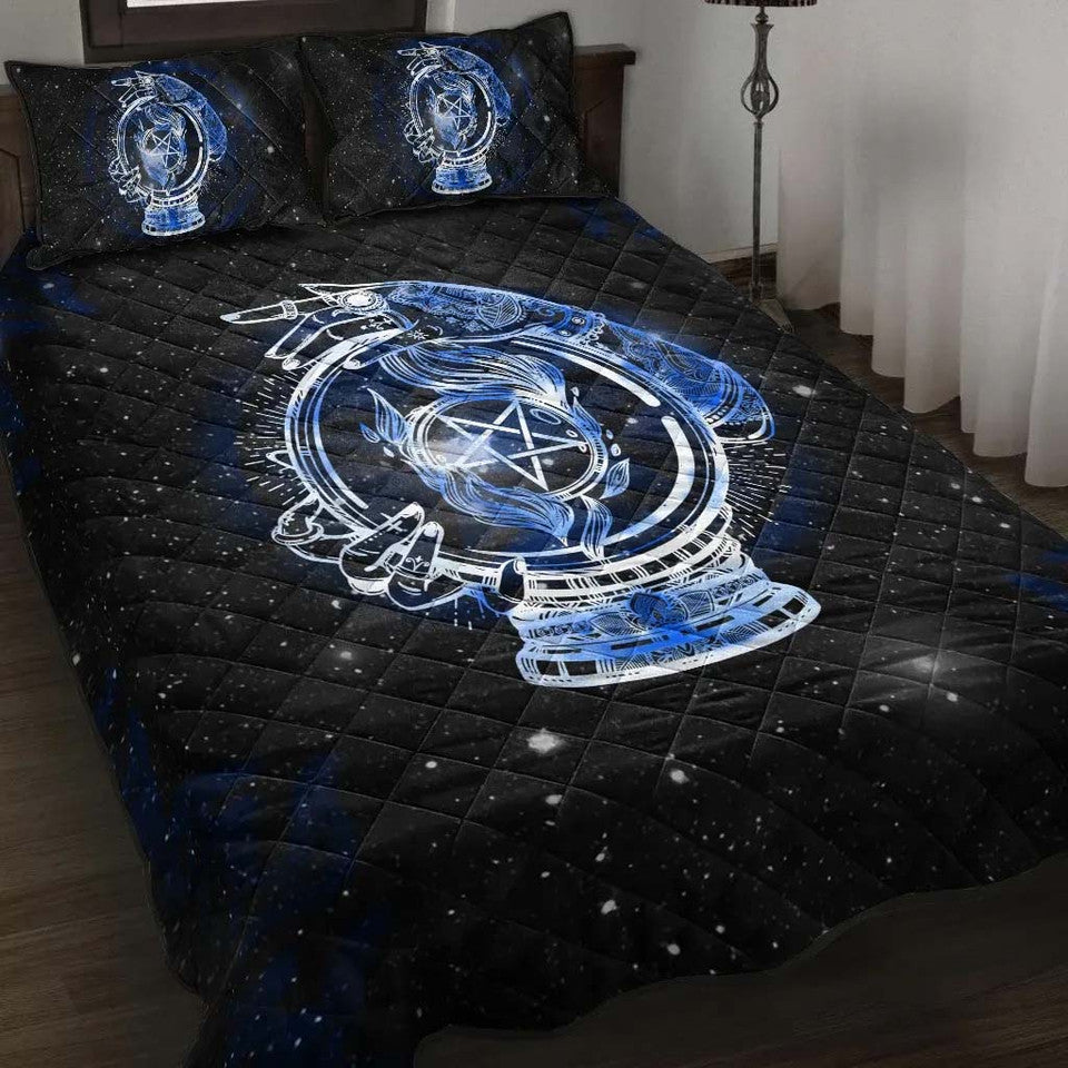Celtic Wicca Wiccan Mystical Mudra Hands With Pentacle - Witch Quilt Set 0822