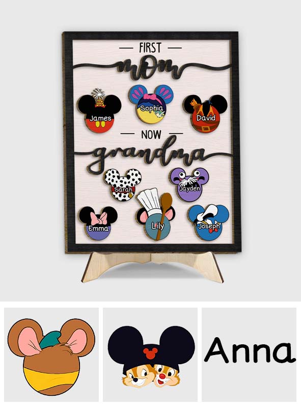 First Mom Now Grandma Mouse Ears - Personalized Mouse 2 Layered Wood Sign / Wood Plaque