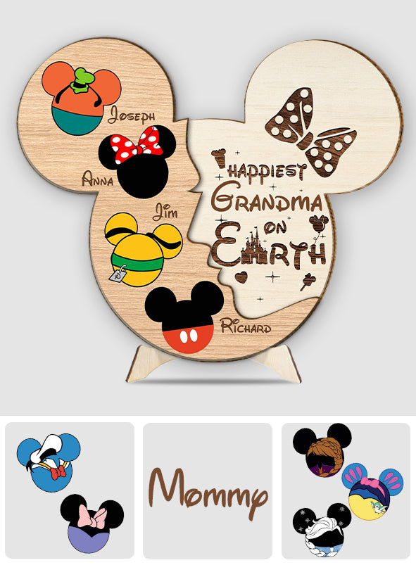 Happiest Grandma/ Nana/ Mom... On Earth - Personalized Mouse 2 Layered Wood Sign / Wood Plaque