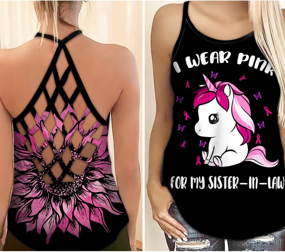 I Wear Pink For My Sister In Law - Breast Cancer Awareness Cross Tank Top 0722