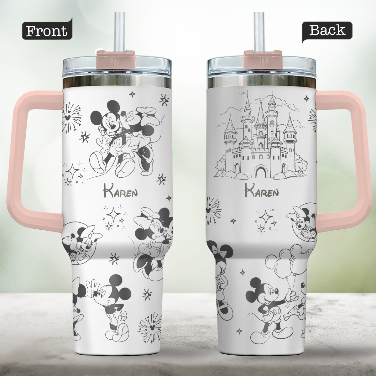Mouse Couple - Personalized Mouse Tumbler With Handle 0124