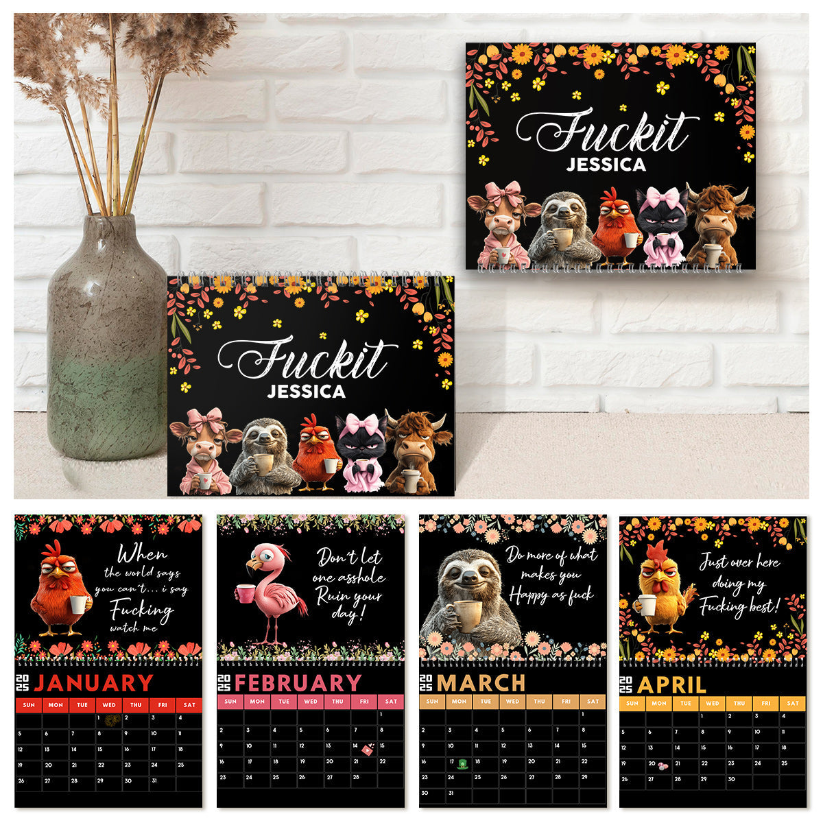Funny Swear Word Affirmations - Personalized Colleague Wall Calendar & Desk Calendar