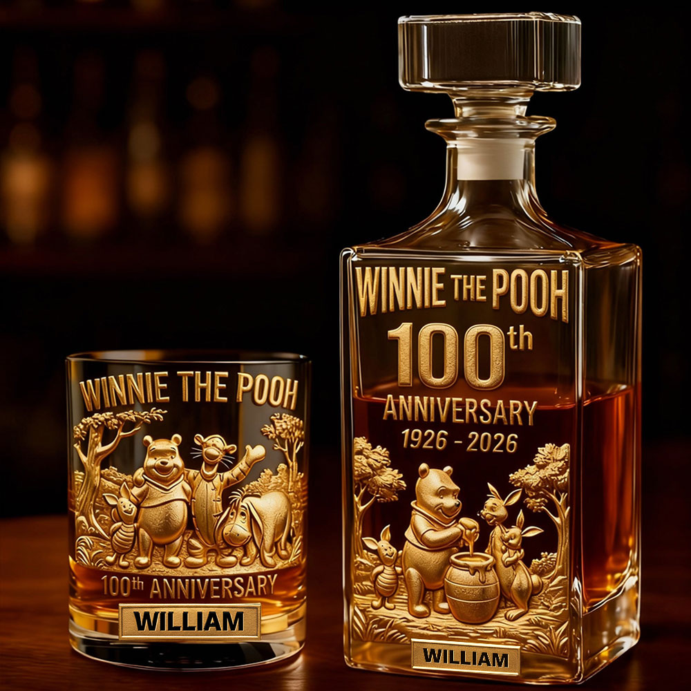 Honey Bear Celebrate 100th Anniversary - Personalized Yellow Bear Whiskey Decanter Set