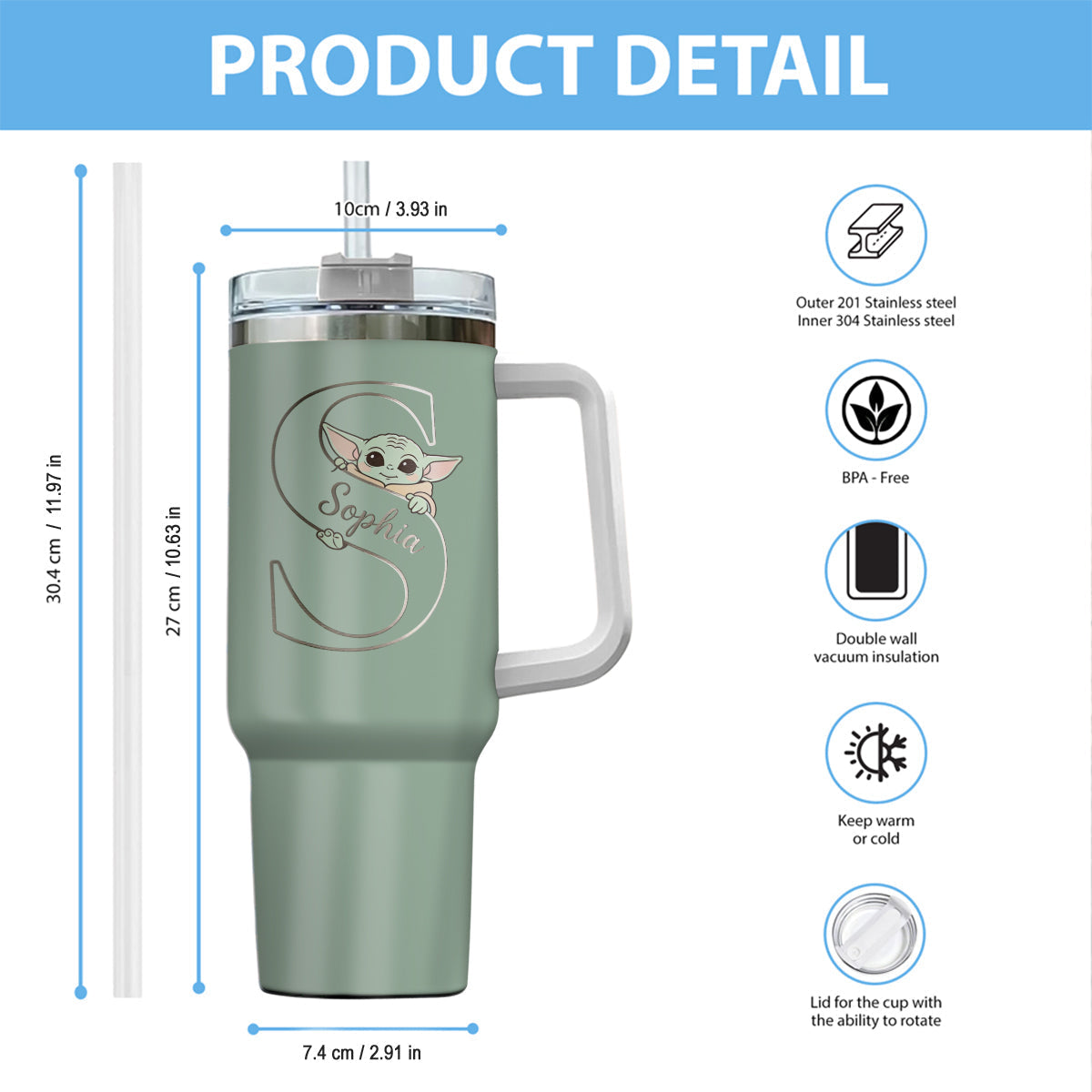 Too Cute I Am Custom Initial - Personalized The Force Tumbler With Handle