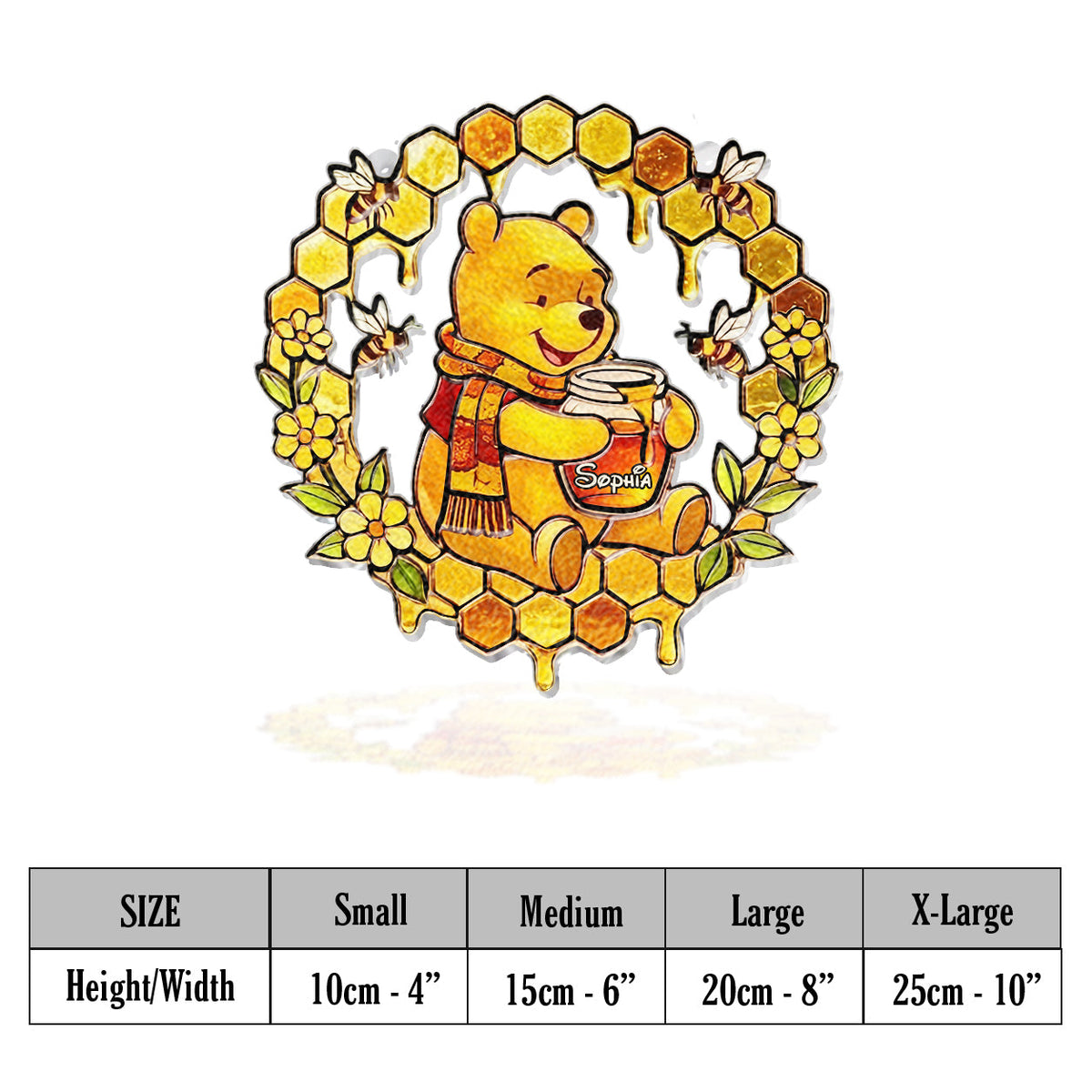 Fall Vibes - Personalized Yellow Bear 3D Printed Glass Suncatcher