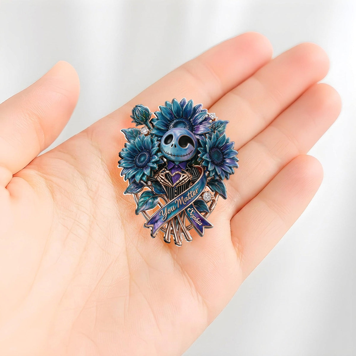 You Matter, Suicide Prevention Blue & Purple Sunflower Brooch - Personalized Suicide Prevention 3D Embossed Enamel Pin