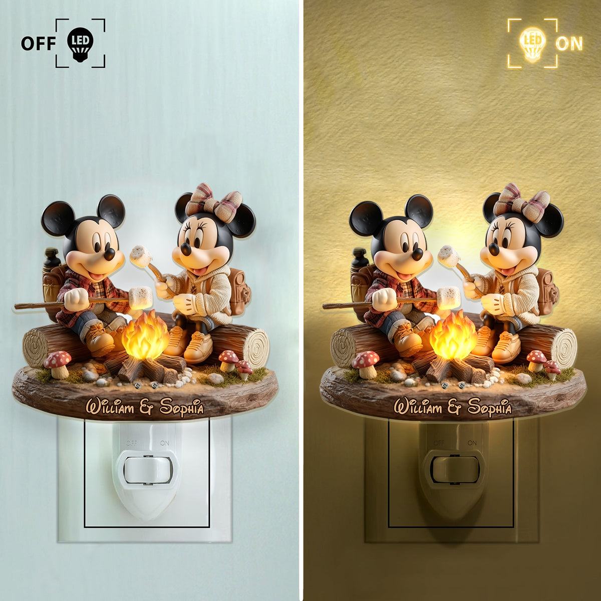 Love Camping Mouse Couple - Personalized Mouse Acrylic Plug-In Night Light