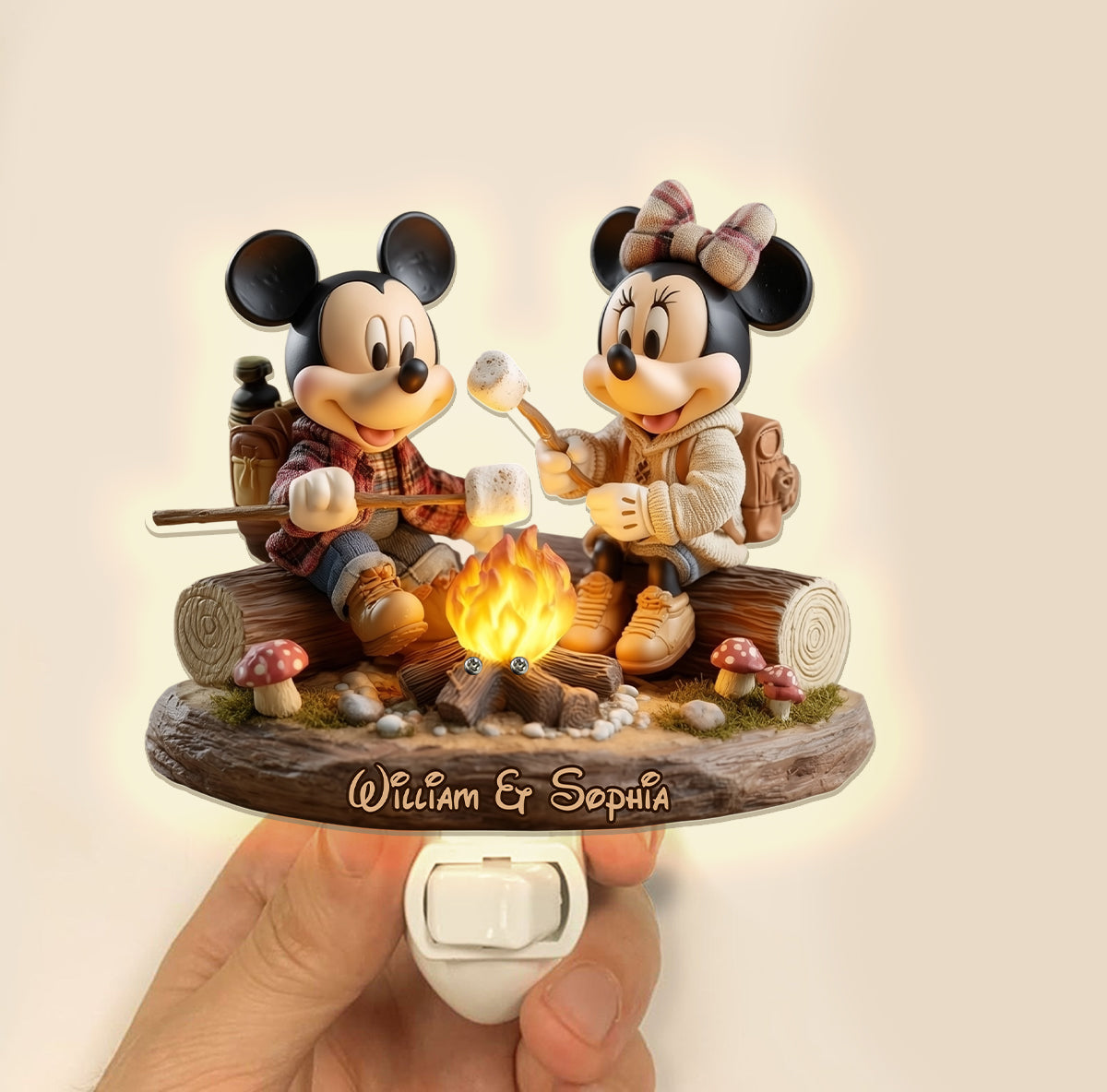 Love Camping Mouse Couple - Personalized Mouse Acrylic Plug-In Night Light