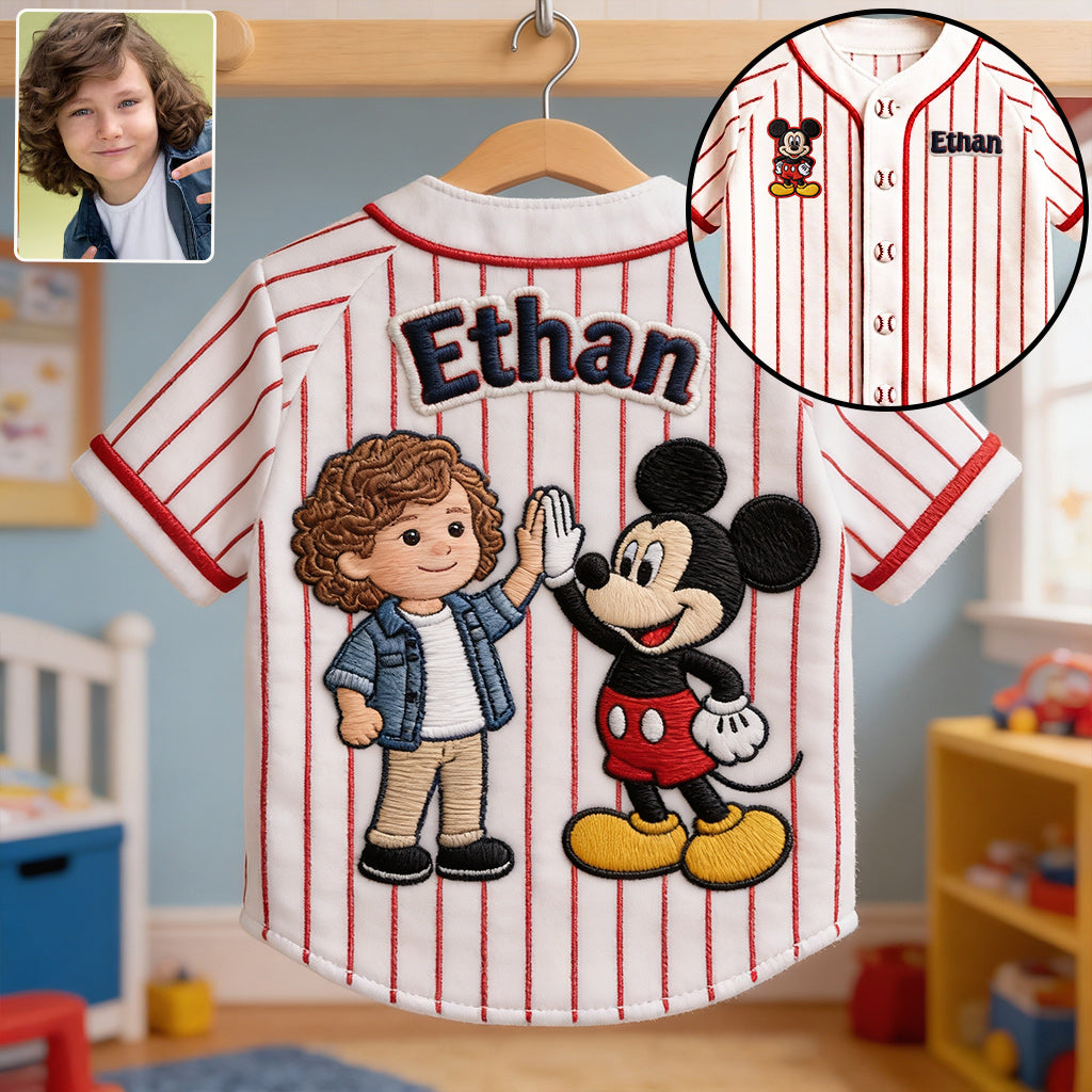 Big Ears Friends High-Five - Personalized Mouse Baseball Jersey