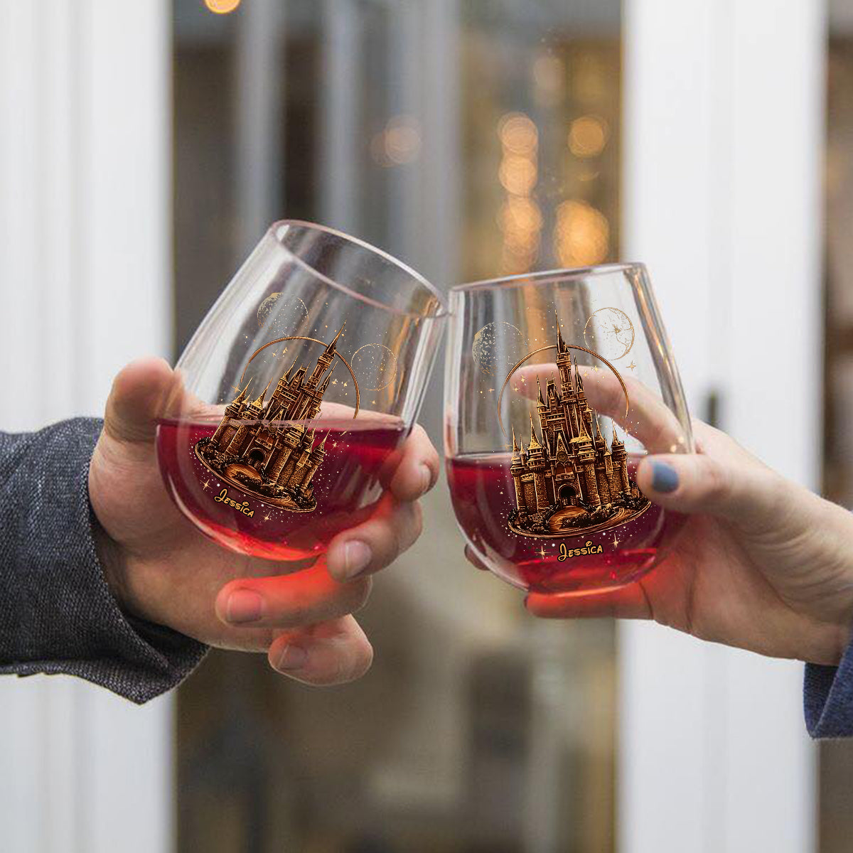 Magical Castle - Personalized Mouse All Over Wine Glass