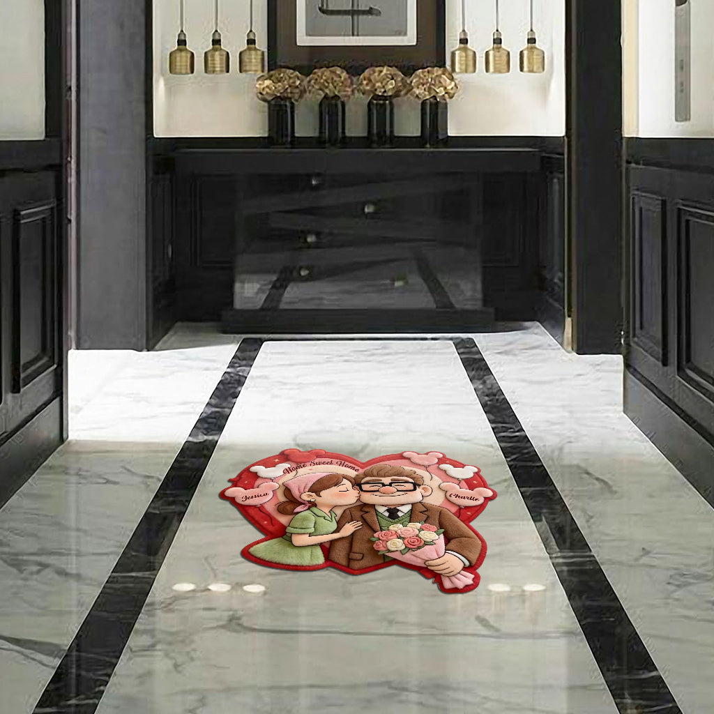 Home Sweet Home - Personalized Up Movie Couple Shaped Doormat/ Rug