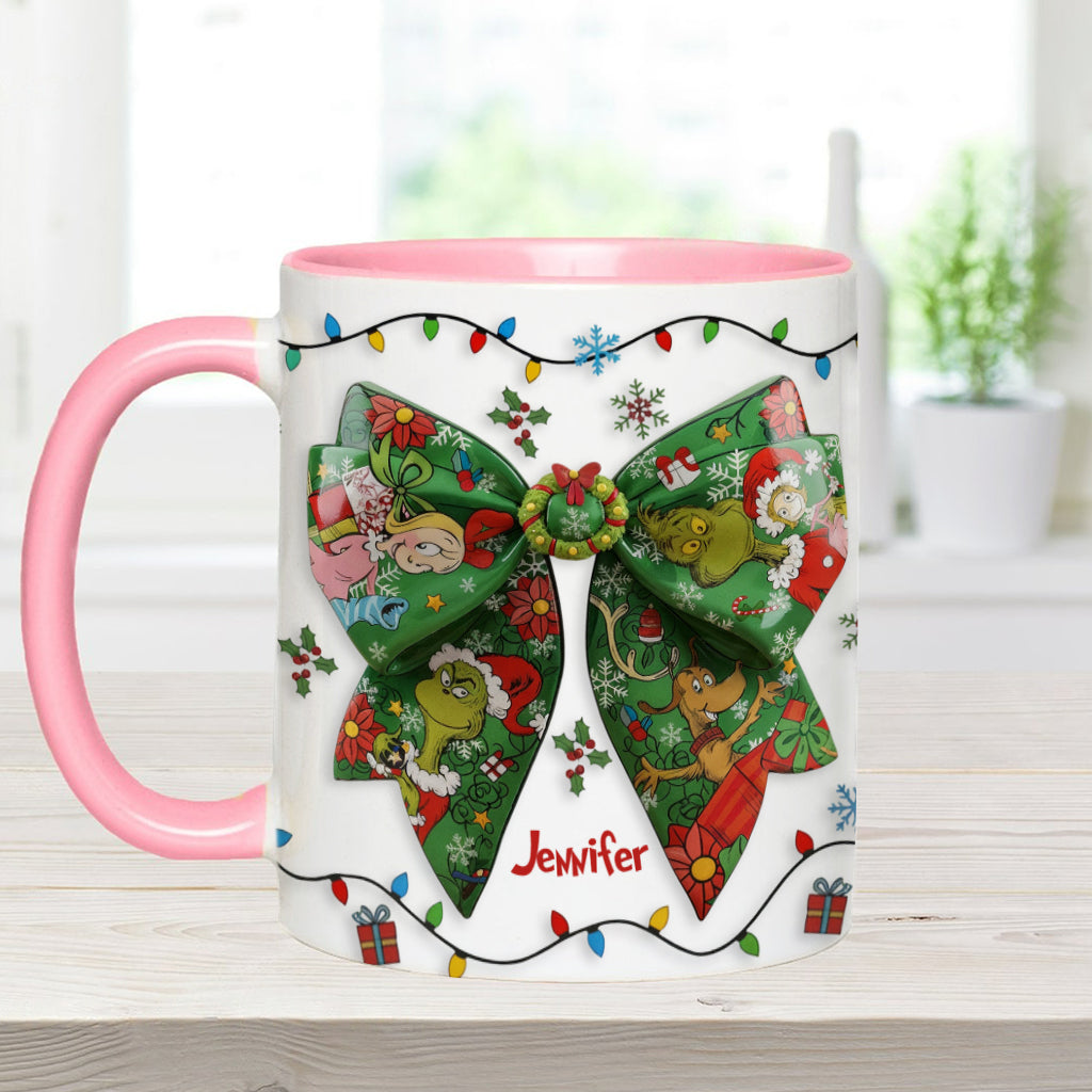 Green Ribbon Mischief Naughty - Personalized Stole Christmas Accent Mug