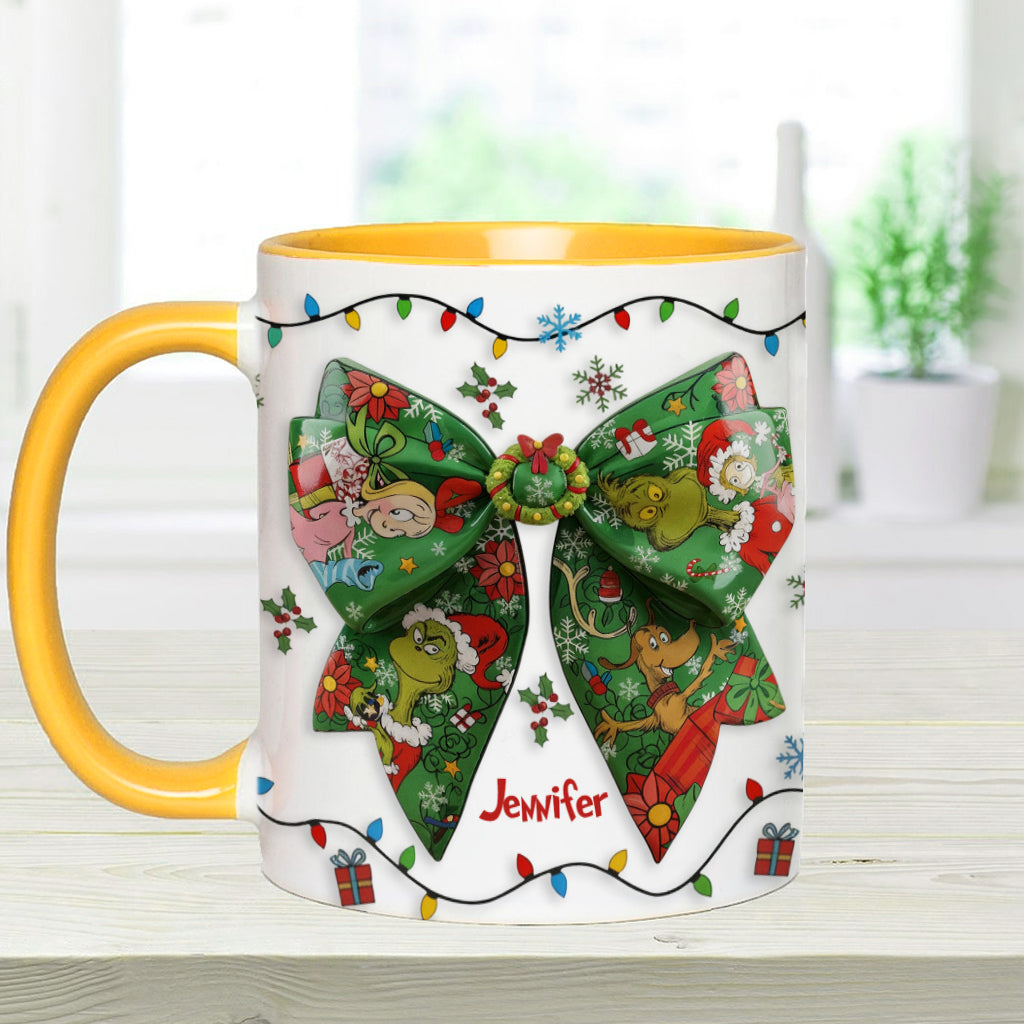 Green Ribbon Mischief Naughty - Personalized Stole Christmas Accent Mug