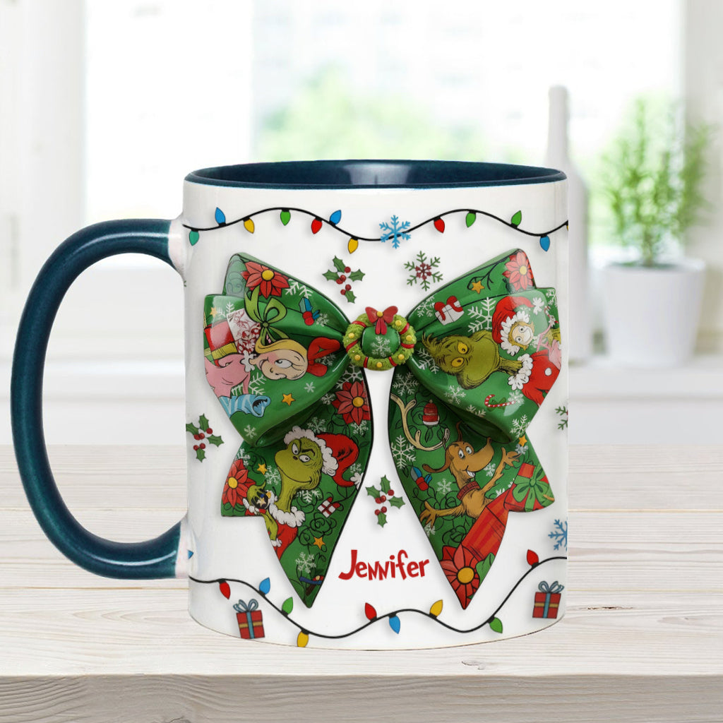 Green Ribbon Mischief Naughty - Personalized Stole Christmas Accent Mug