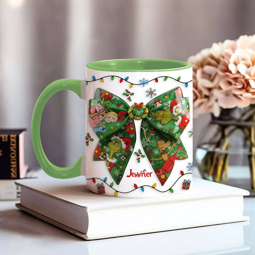 Green Ribbon Mischief Naughty - Personalized Stole Christmas Accent Mug