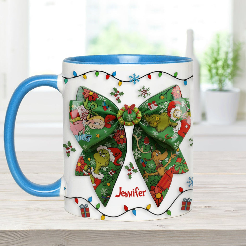 Green Ribbon Mischief Naughty - Personalized Stole Christmas Accent Mug