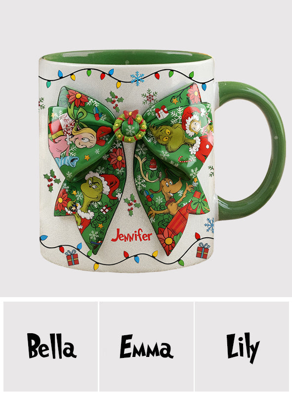 Green Ribbon Mischief Naughty - Personalized Stole Christmas Accent Mug
