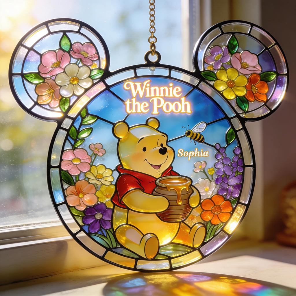 Whispers of Honey & Wildflowers - Personalized Yellow Bear Window Hanging Suncatcher Ornament