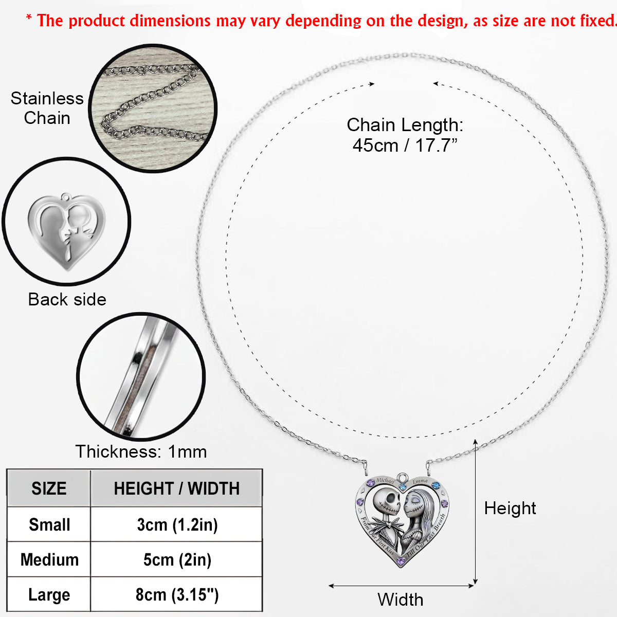 Till Our Last - Personalized Nightmare Shaped Metal Pendant Necklace