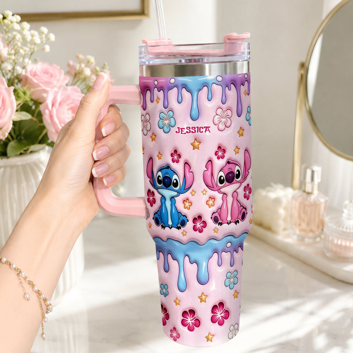 Ohana Cartoon Monster - Personalized Ohana Tumbler With Plush Charm