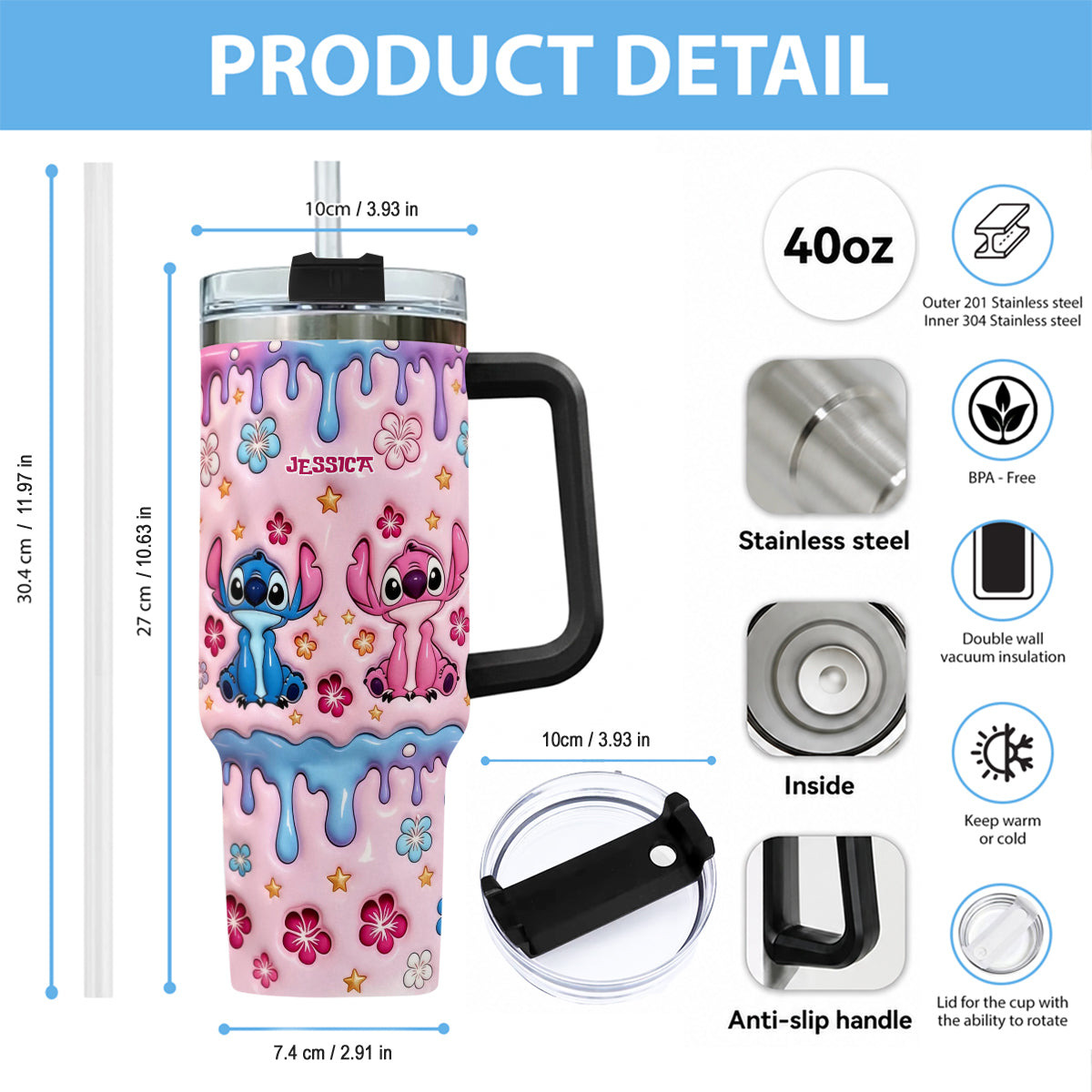 Ohana Cartoon Monster - Personalized Ohana Tumbler With Plush Charm