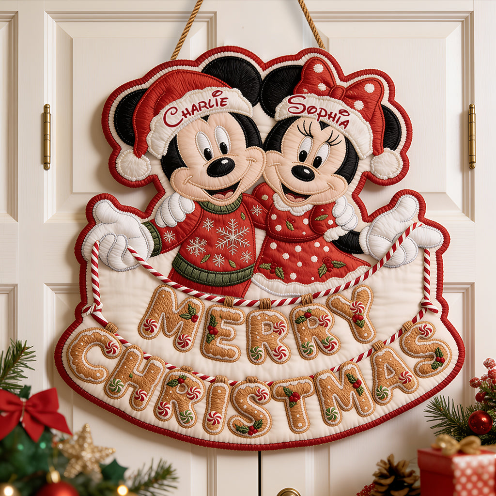 Merry Christmas Mouse Couple Gift - Personalized Mouse Quilted Door Hanger