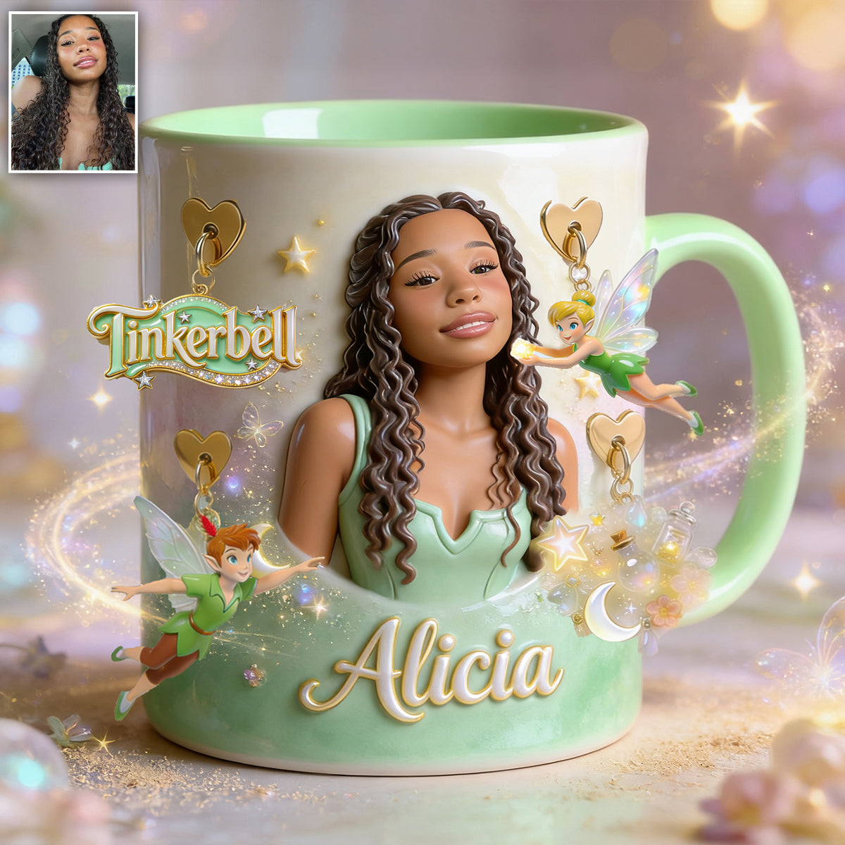 Dreamy Fairy Dust - Personalized Flying Fairy Accent Mug With Charms