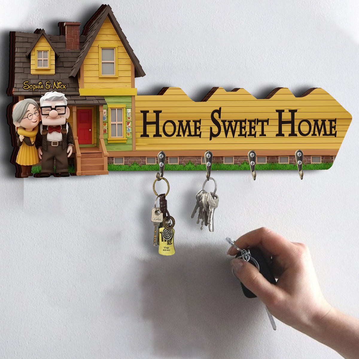 Home Sweet Home - Personalized Couple Custom Shaped Key Rack