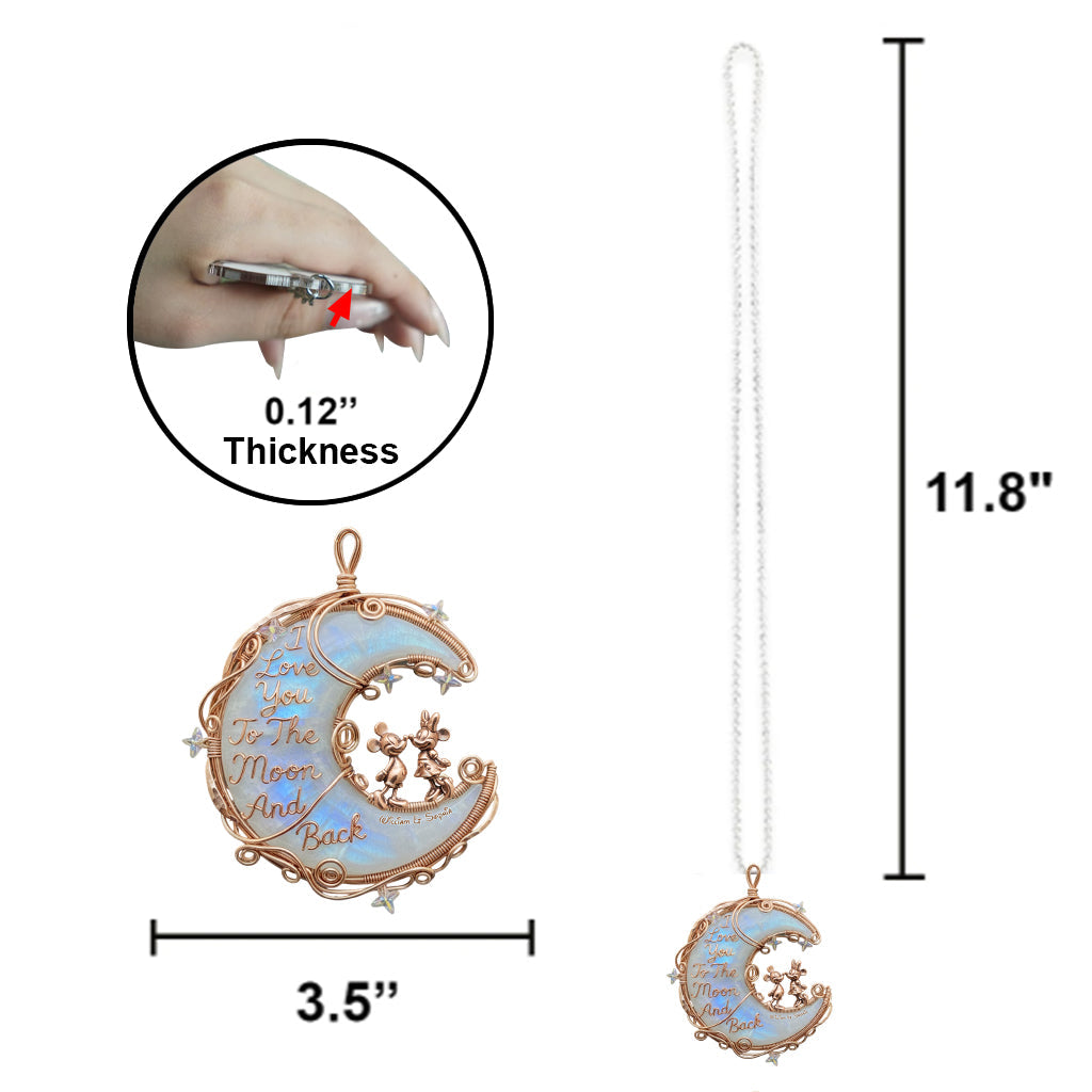 I Love You To The Moon And Back, Moonstone Styled Mouse Couple - Personalized Mouse Car Ornament